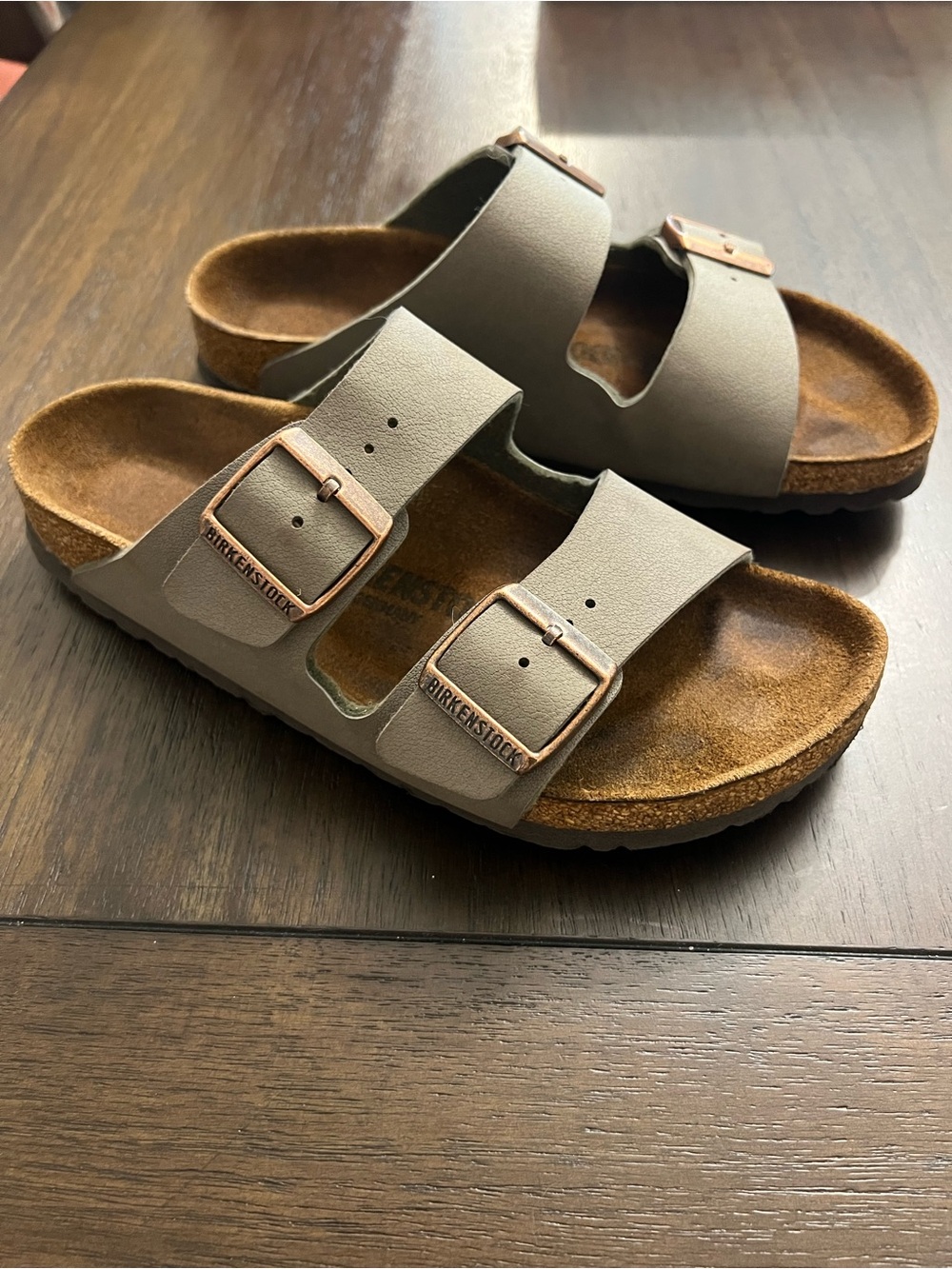 Birkenstock Arizona Two-Strap Sandals Stone Leather Size 38